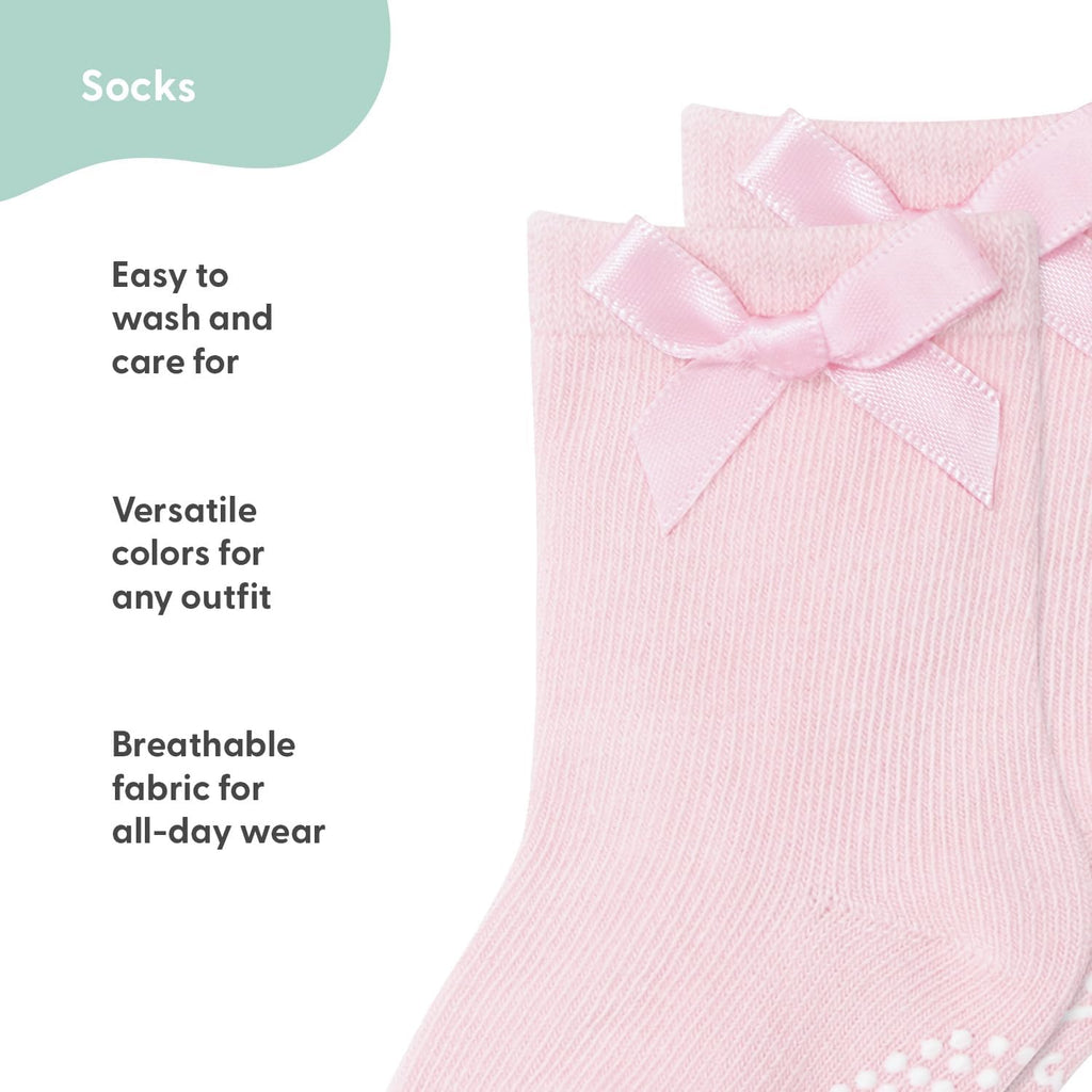 Organic Baby Girl Socks Set of Non-Slip Grip, Soft Cotton & Toddler Socks - Blush