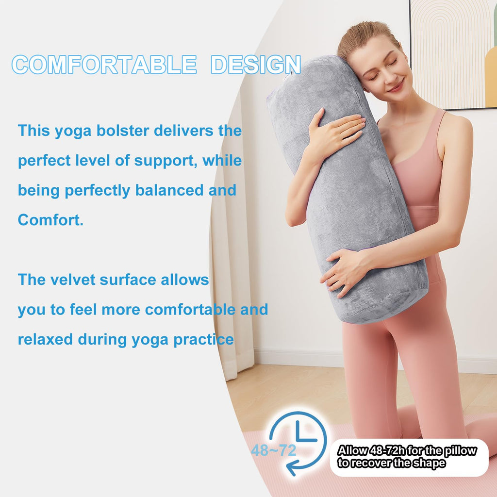 Yoga Bolster Pillow for Restorative & Yin Yoga, Meditation Cushion (Gray)
