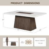 Rafferty Modern Solid Wood 70-inch Rectangle Dining Table with Genuine White Marble Tabletop and Tapered Pedestal
