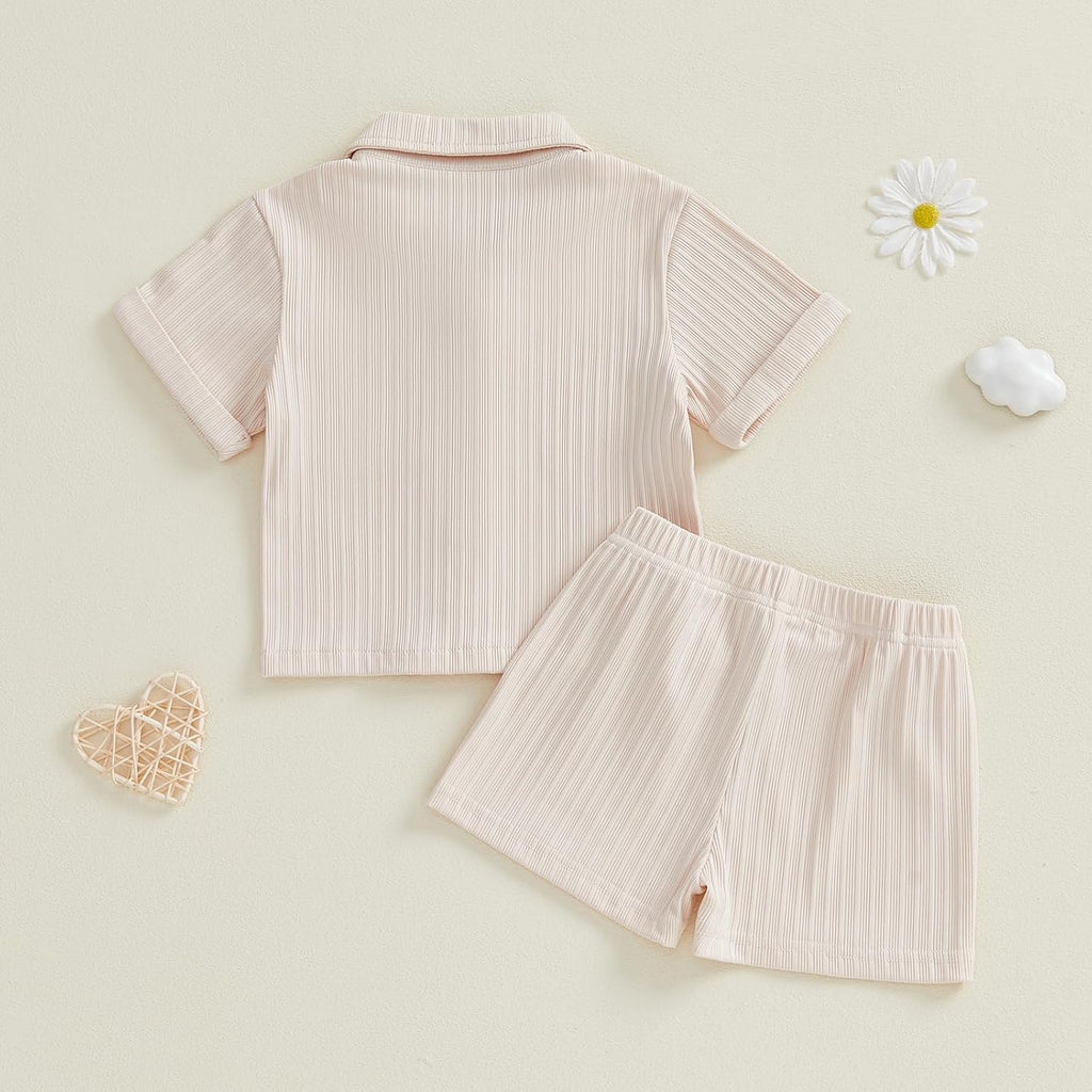 Baby Boy Clothes Toddler Infant Leisure Ribbed Button Down Shirt Tops + Shorts Set 2PCS Summer Soft and Smooth Outfit