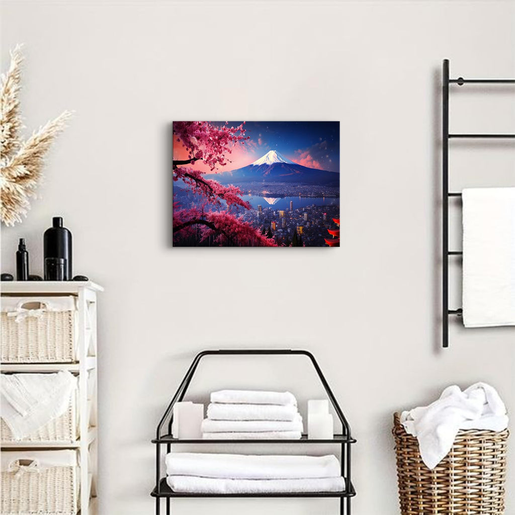 Mount Fuji Canvas Wall Art Japan National Park Poster Vintage Pink Cherry Blossom Pictures Canvas Prints Sunset