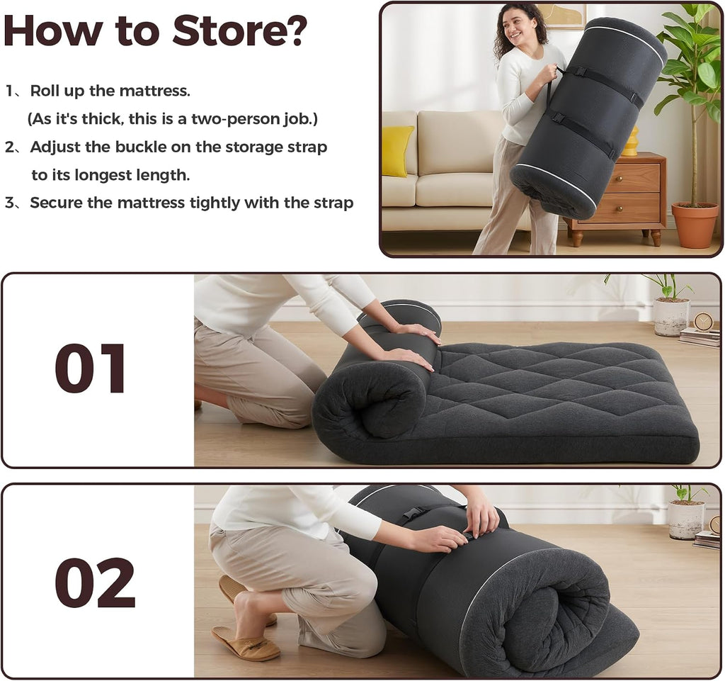 4" Twin Floor Futon Mattress, Memory Foam & Egg Crate Foam, Quilted