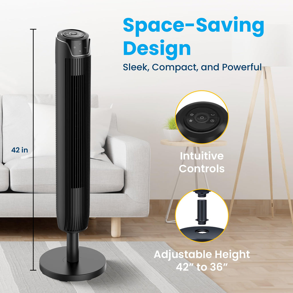 Bladeless Oscillating Tower Fan , Remote, Quiet, Black