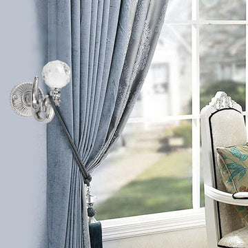 Pair of Phoenix Glass Crystal Curtain Holdbacks Hooks Drapery Tiebacks Tassel Holder (Silver)