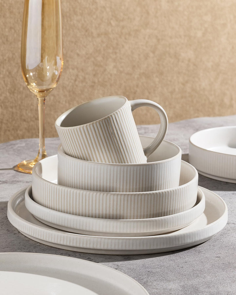 Star Stoneware Dinnerware Sets for 8, Reactive Glaze Plates, Bowls
