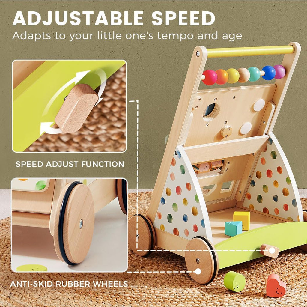 Land Wooden Baby Walker with Activity Center, Montessori Push Walker