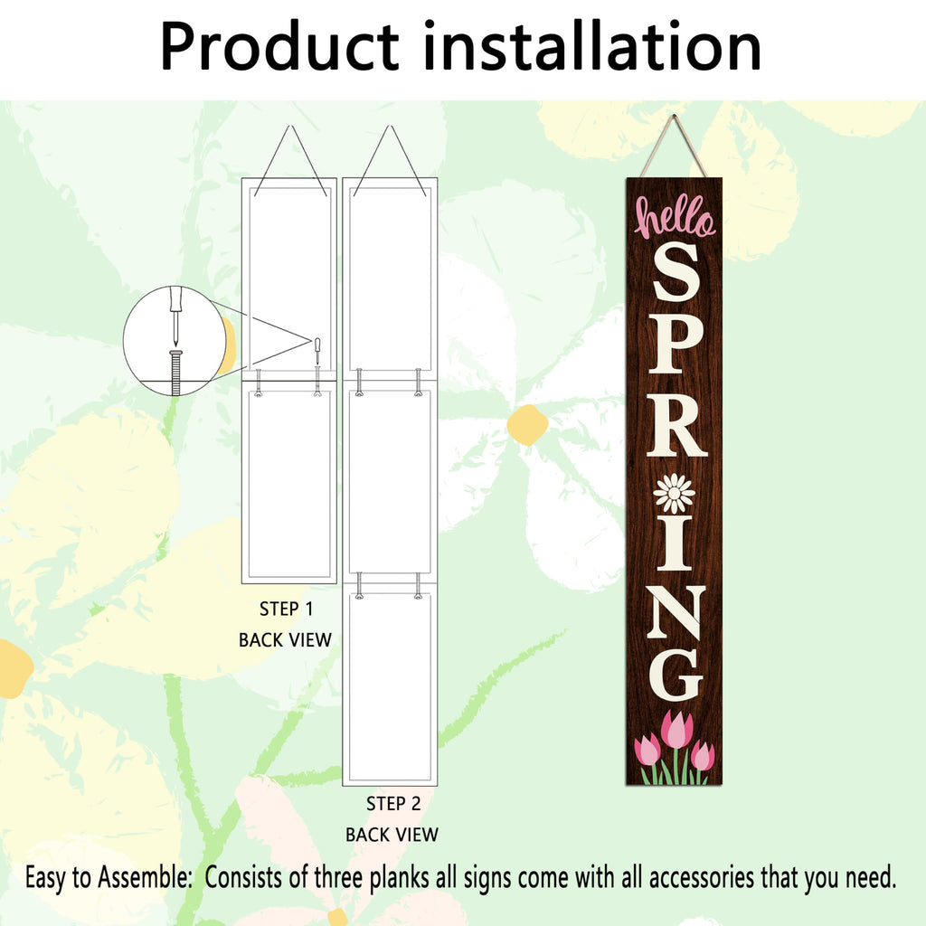 Hello Spring Wooden Porch Sign 47" Tulip Large Welcome Sign Vertical Indoor Outdoor Standing Sign For Garden Home