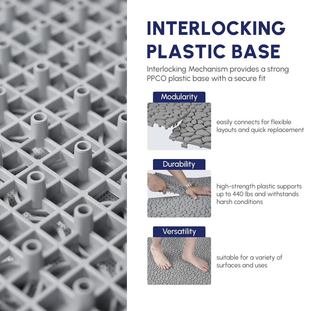 12 Pcs Deck Tiles, Pebble Pattern Plastic Interlocking Deck Tiles, 12" x 12" Patio Flooring Outdoor Waterproof All