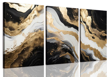 3 Piece Framed Black Gold Abstract Canvas Wall Art, Marble Prints Wall Decor Modern Minimalism Paintings Pictures