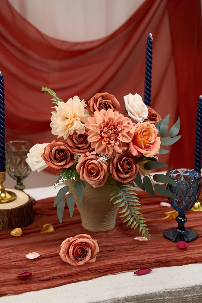 Terracotta Artificial Flowers Combo Box Fall Flowers Rose for Wedding Decor
