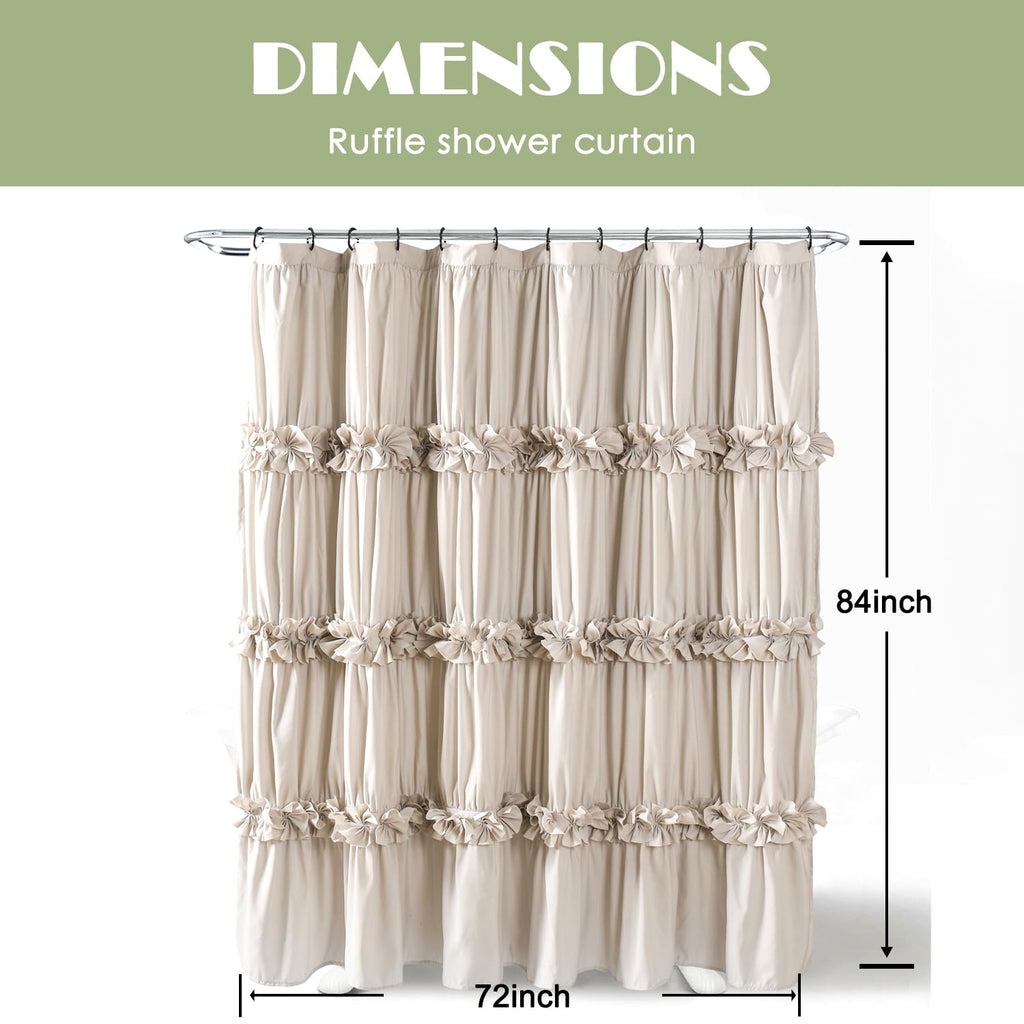 Camel Ruffle, Vintage Handcrafted Bow Tie Bath Curtain for Master Bathroom, Ruched Microfiber Bathroom Curtain with