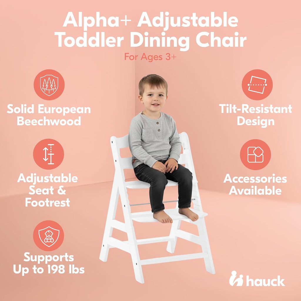 Alpha+ Grow Along Adjustable Wooden High Chair Seat w/ 5 Point Harness & Bumper Bar for Baby & Toddler Up to 198 lbs