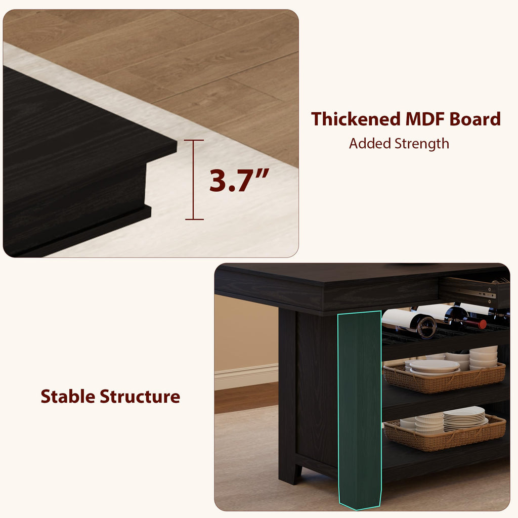 Counter Height Dining Table with Storage, Retro Black