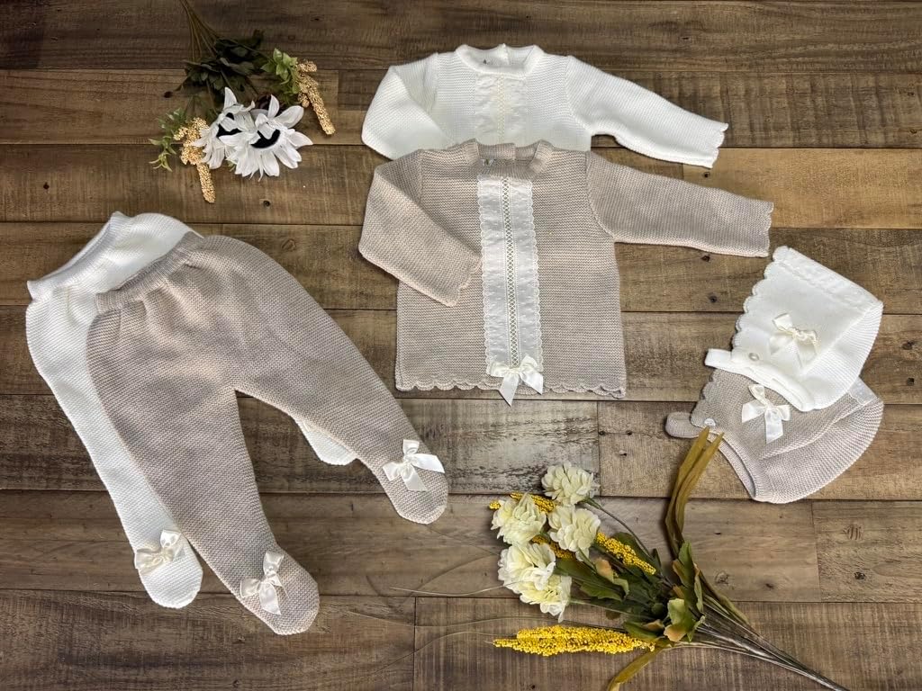 Knit Sweater Pants Hat Piece Set Boys Girls Newborn Coming Home - Made in Spain