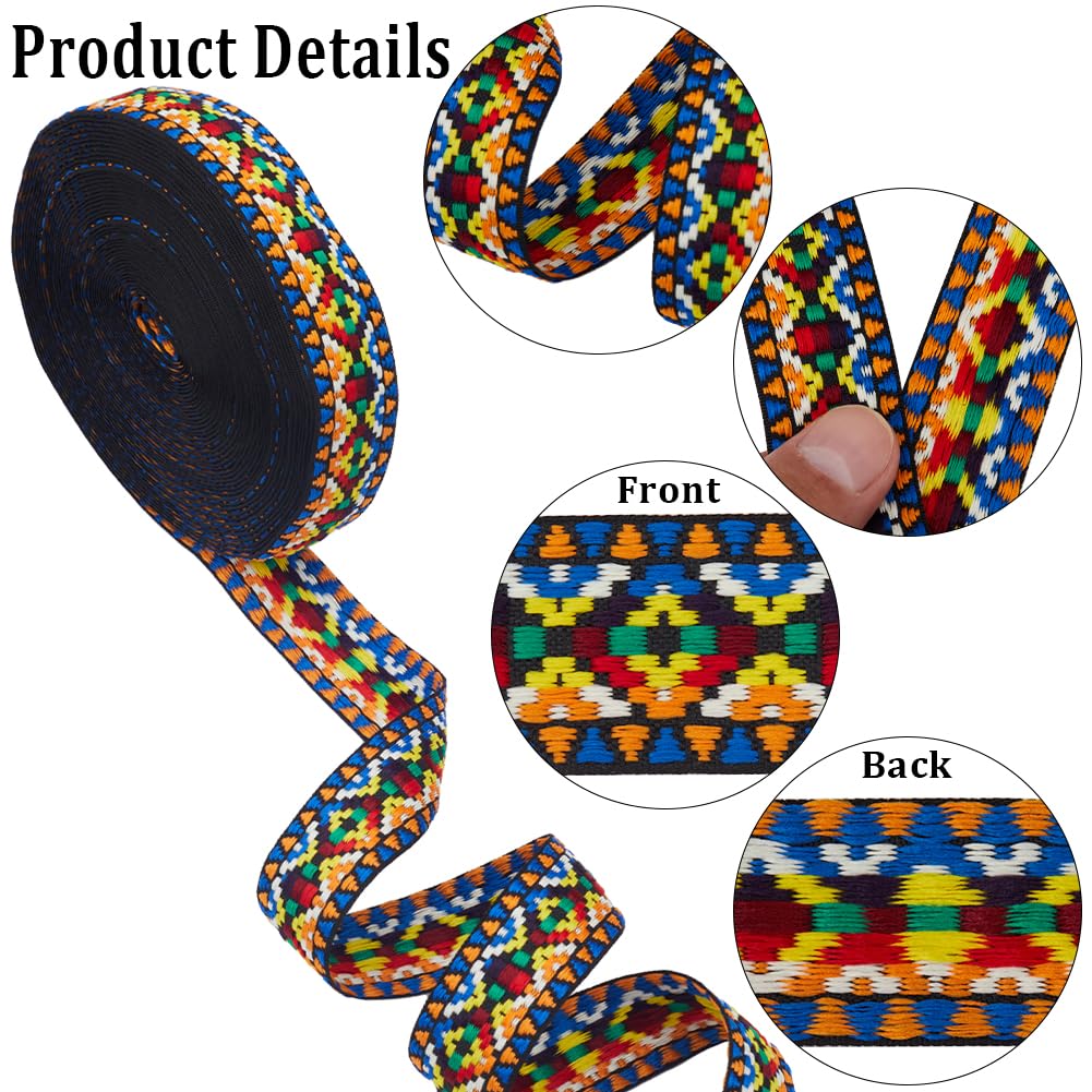 Jacquard Ribbon Trim Vintage Embroidered Ribbon Sewing Lace Woven Fabric Ribbon Garment Trim for Curtain - 10 Yards