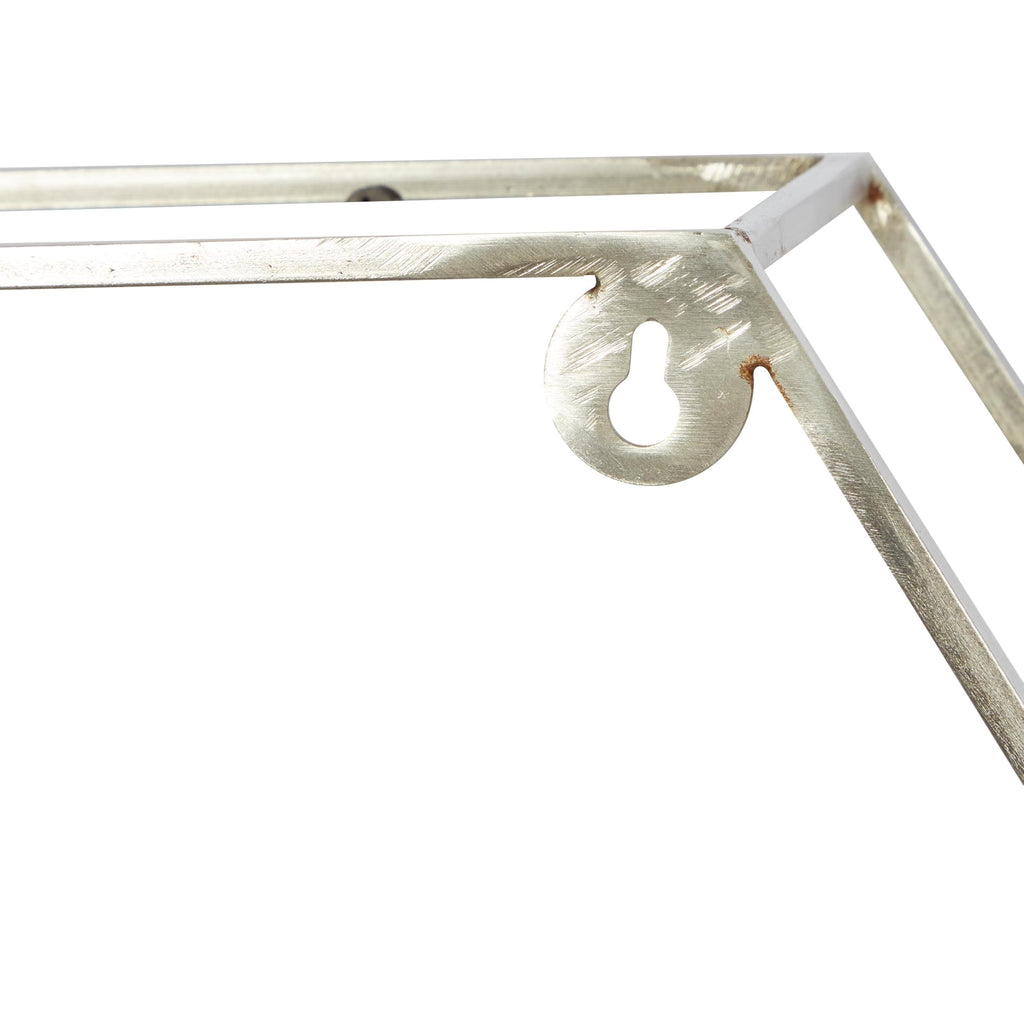Metal Geometric Wall Shelf Hexagon with 3 Marble Shelves, 26" x 5" x 24", Silver