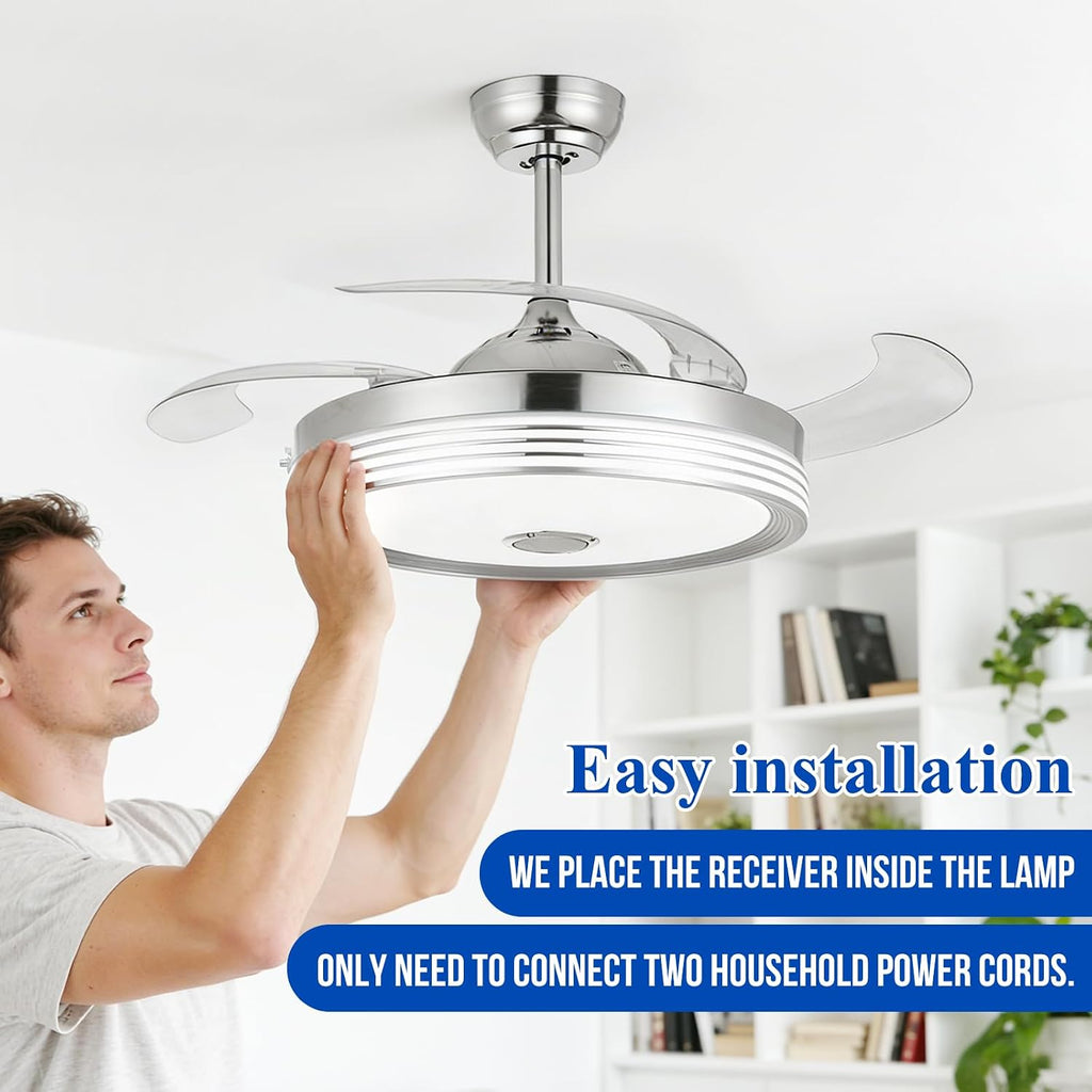 48 inch Modern Retractable Ceiling Fan with Lights and Remote Control, 6Speed Dimmable Fandelier, Smart Ceiling Fan