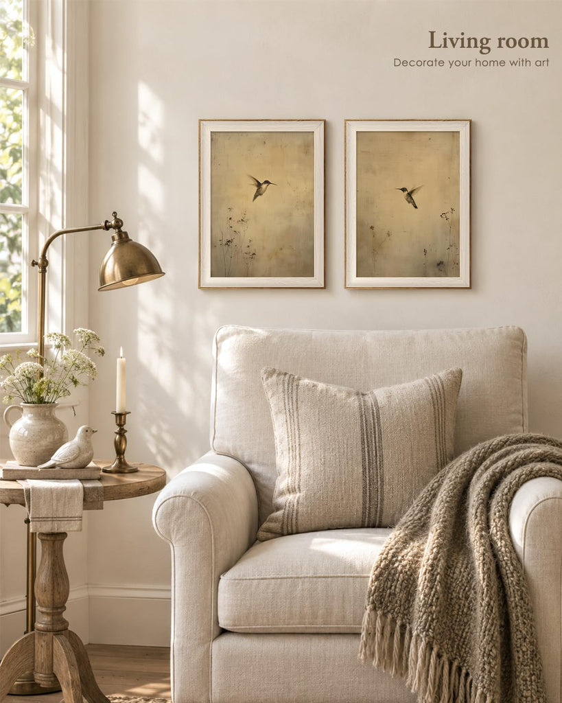 Framed Hummingbird Botanical Wall Art Set, 12x16In