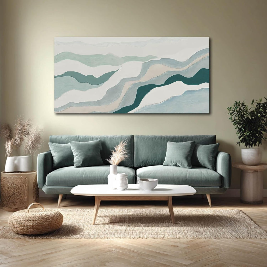 Beige and Teal Abstract Wall Decor Framed Canvas Wall Art Minimalist Home Decor Contemporary Posters Prints Home