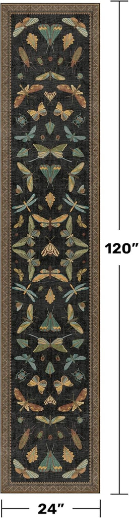 Dark Black Boho 2x10 Rug Runners for Hallways, Washable Non Slip Long Runner Rug for Kitchen, Entryw