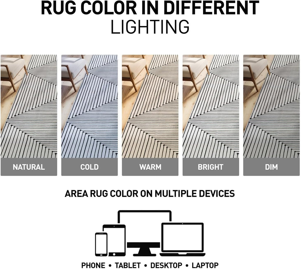Bohemian Stripes Non-Slip Washable Runner Rug Ivory