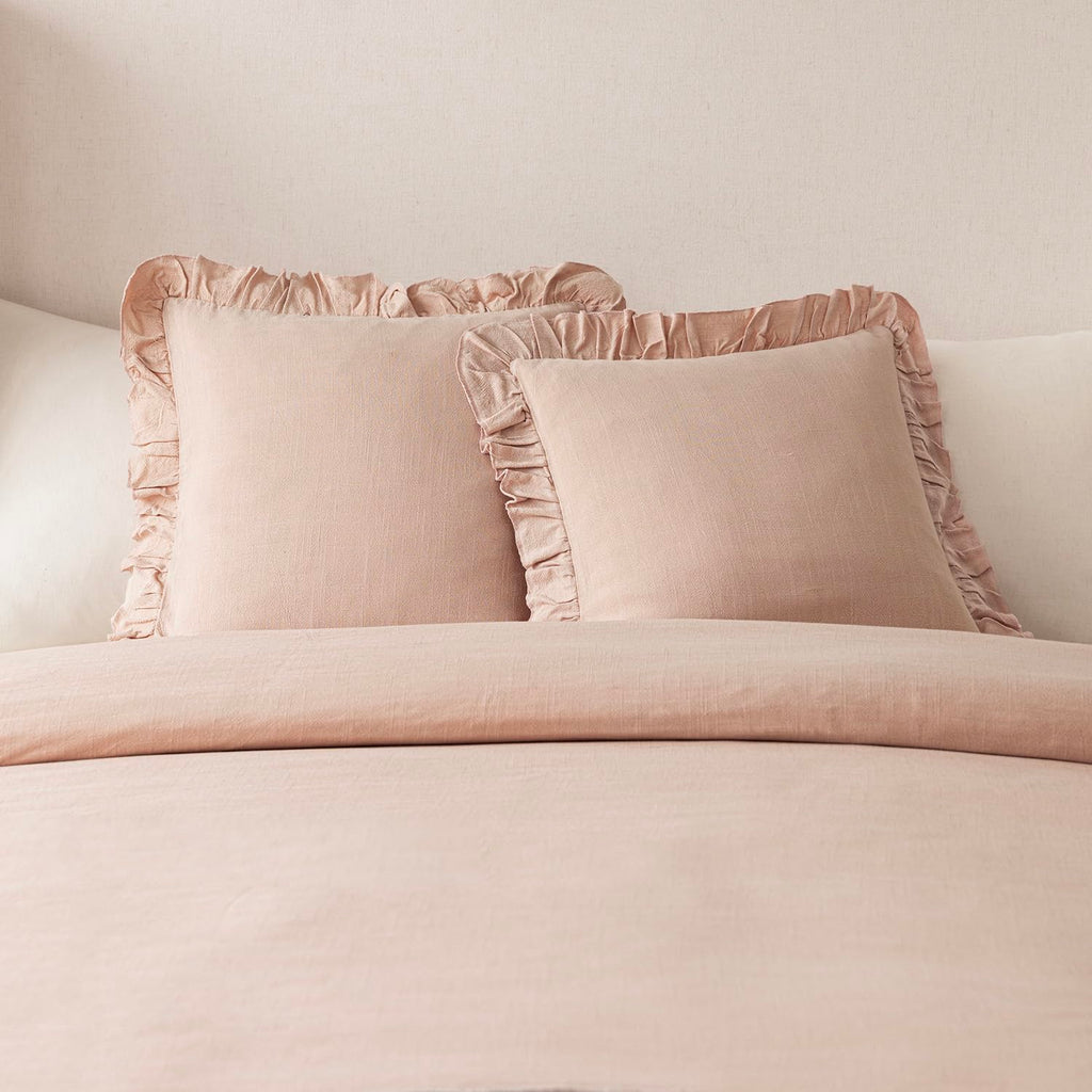 Linen Fringe Ruffle Throw Pillow Covers 22×22 Inch Light Pink