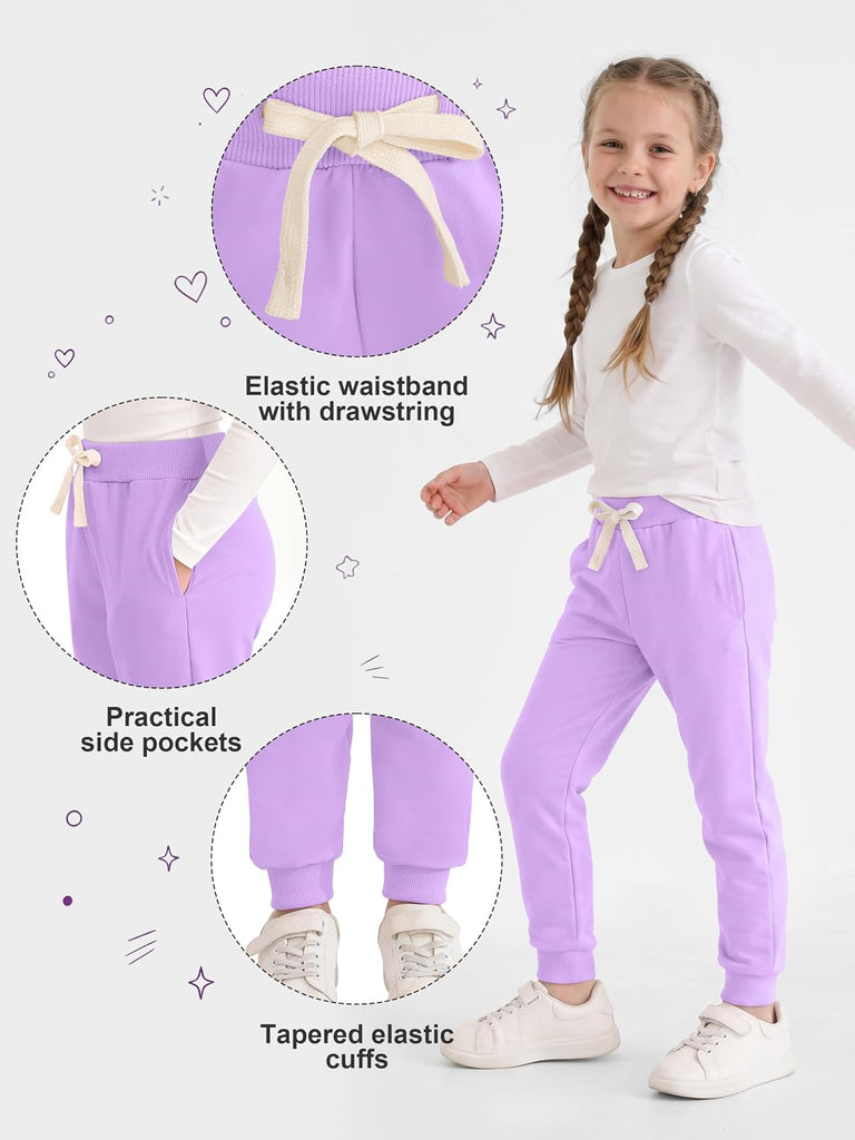 4 Pack Toddler Girls Sweatpants Athletic Jogger Pants with Pockets
