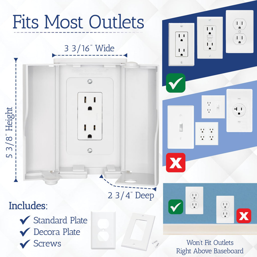 Twin Door Baby Safety Outlet Cover Box for Babyproofing Outlets - More Interior Space for Extra Large Electrical