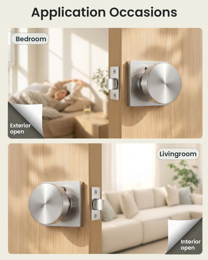 Brushed Nickel Privacy Door Knobs Interior Zinc Alloy,6 Pack