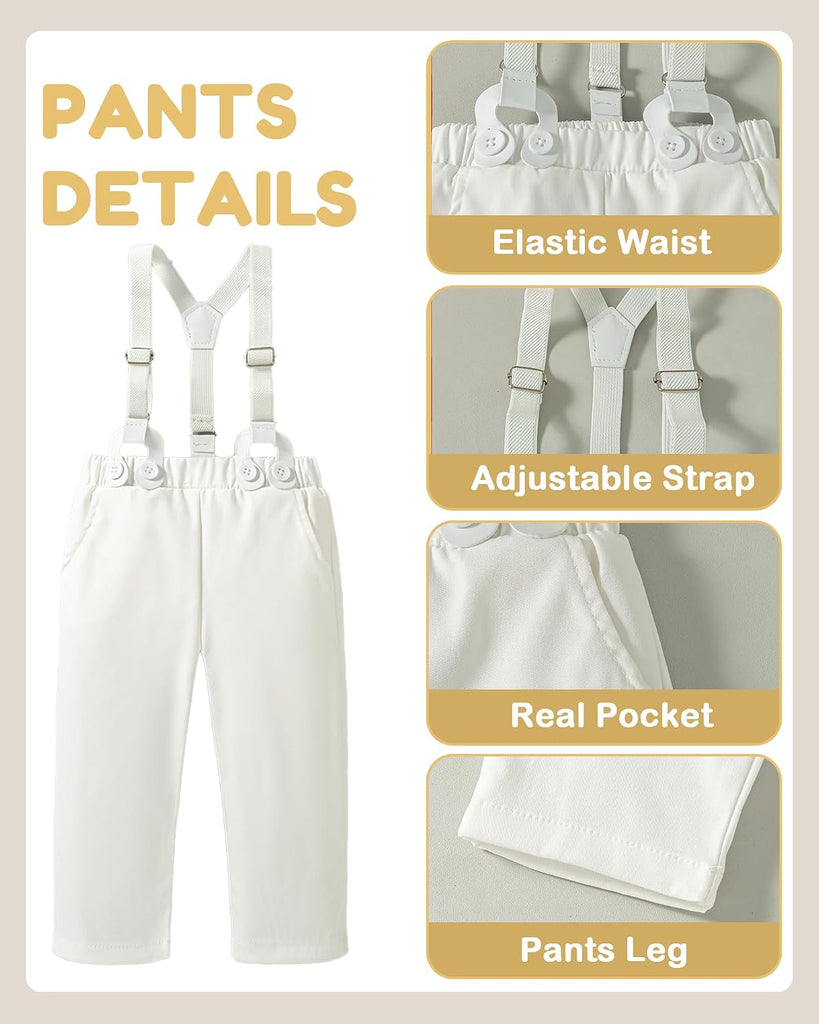 Baby Boy Clothes Suit Tuxedo Baptism Outfit Christening Top+Suspenders Pants+Vest+Bow Tie 5PCS