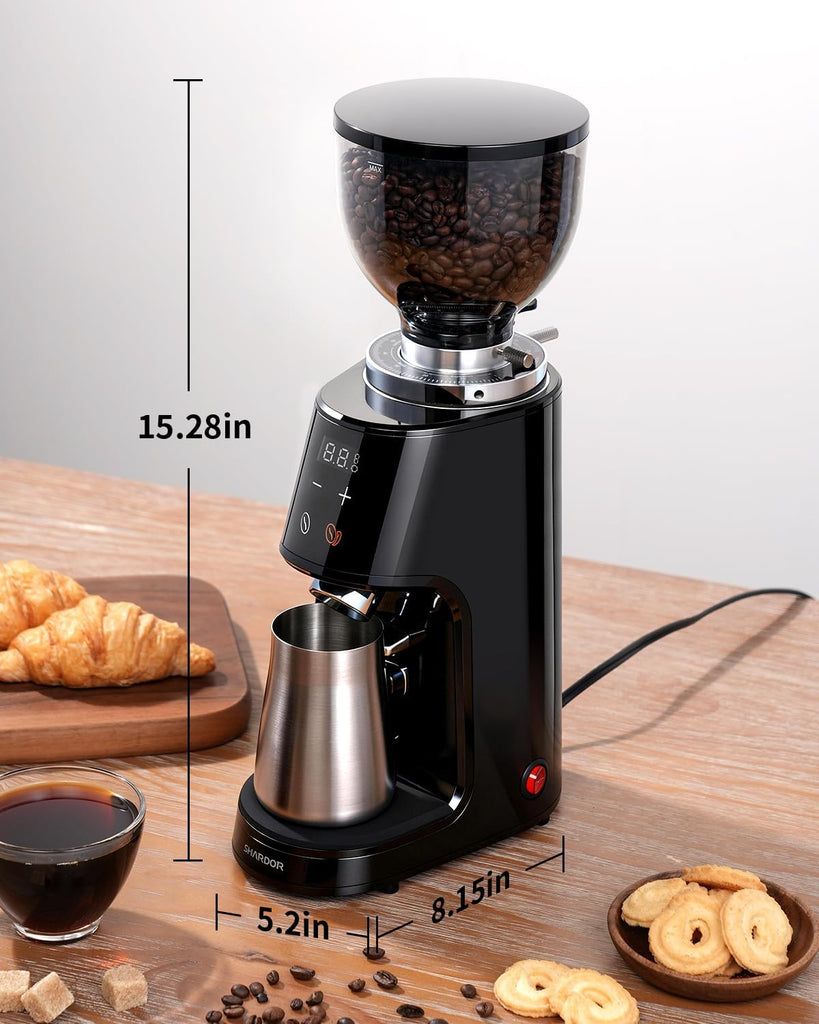 64mm Flat Burr Coffee Grinder, 100 Settings, Anti-Static, Black | Electric Bean Grinding, All-Metal Chamber