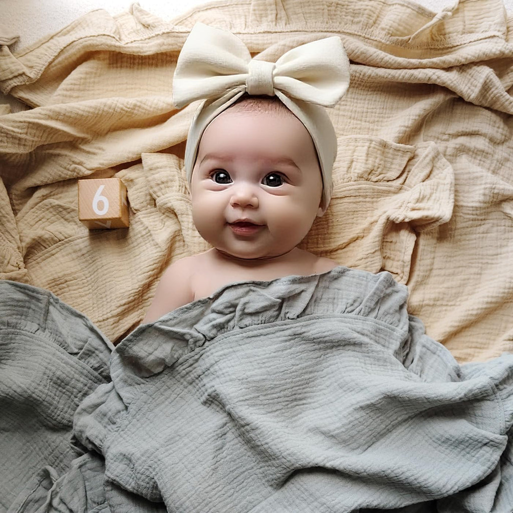 Muslin Baby Blankets 43.3x43.3 Soft Unisex Swaddle Blanket (White)