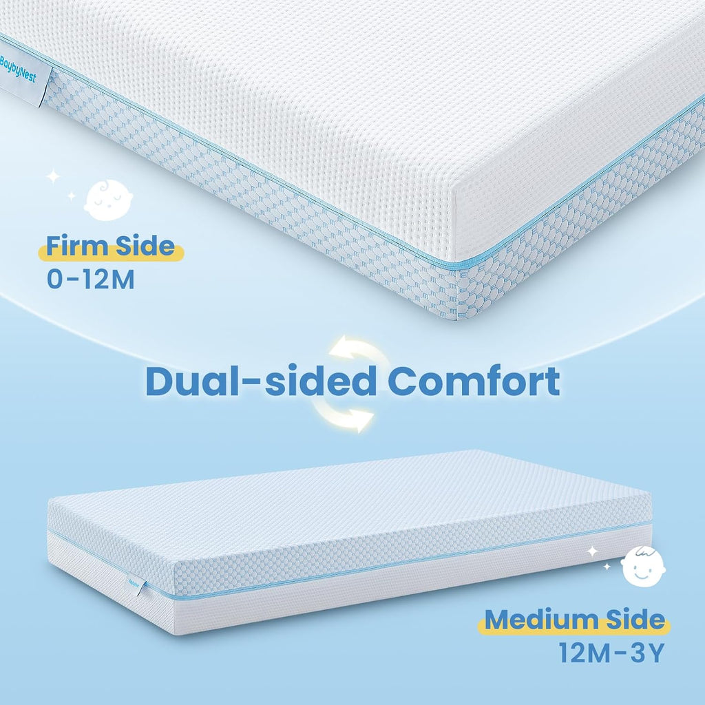 Dual-Sided Crib Mattress 52x27.5x6, Cooling Temperature Balance Removable Cover, Infant Support Foam, CertiPUR-US