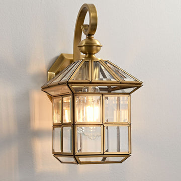 Copper Brass Outdoor Wall Lights, 13.4" Exterior Lantern Light Fixture Waterproof Anti-Rust Wall Mount Lamp with Clear