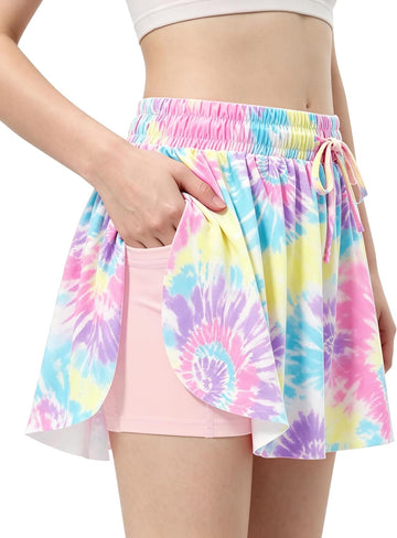 Girls in-1 Flowy Athletic Skort Drawstring Liner Pocket