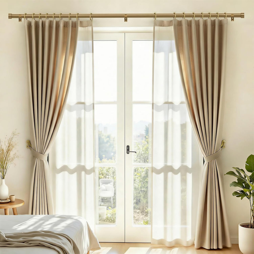 Heavy Duty Brush Gold Curtain Rods for Windows, 1 Inch Brass Curtain Rod Adjustable with Metal Modern