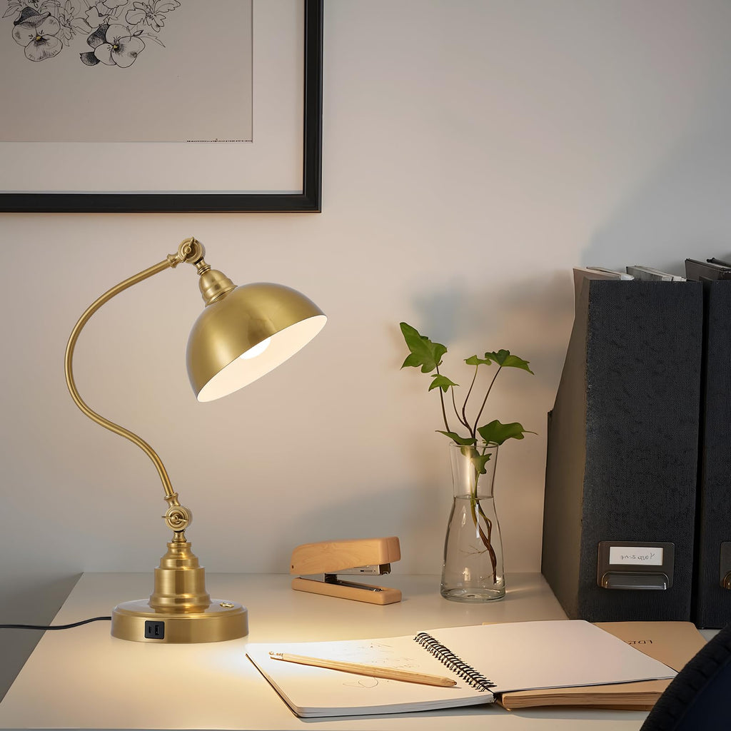 Dimmable Touch Control Gold Desk Lamp with Swing Arm Charging Port