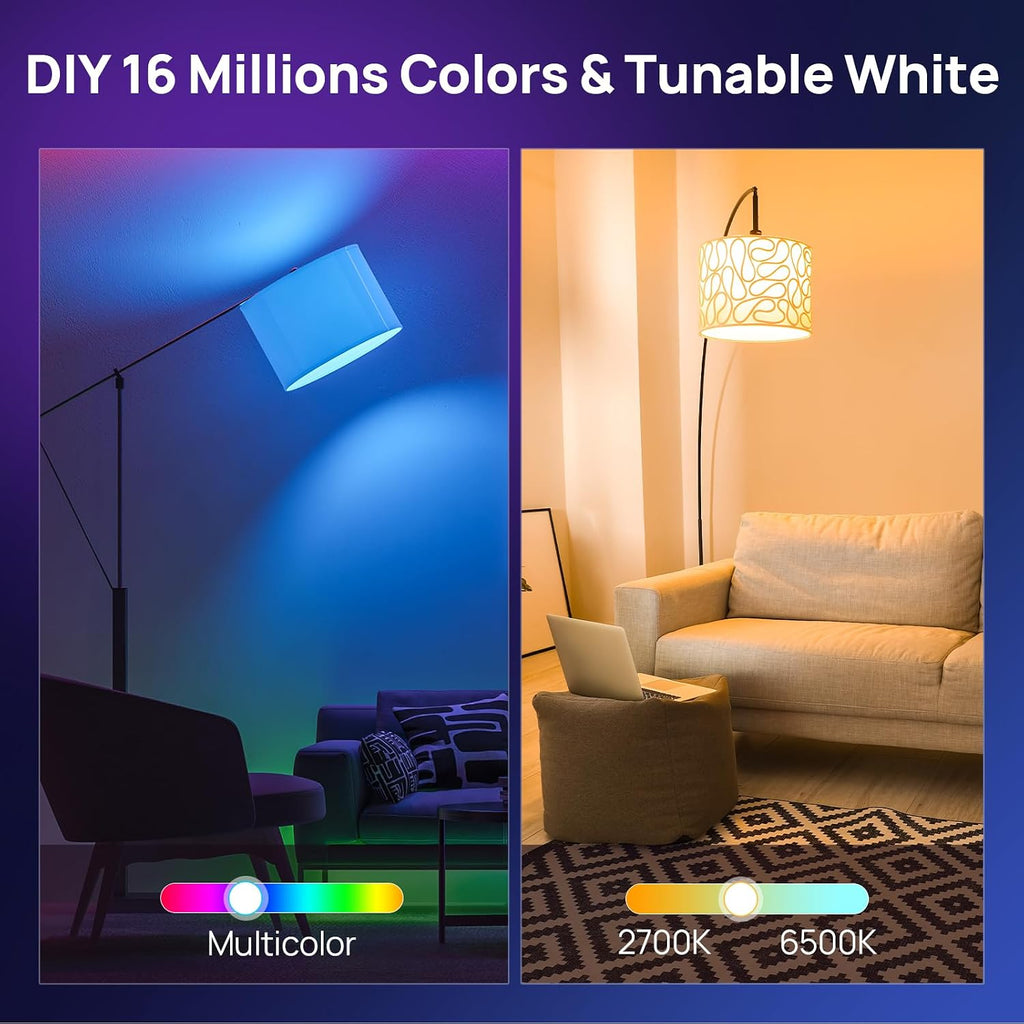 Smart LED Light Bulb, 60W Equivalent, Music Sync, Dimmable, 4 Pack