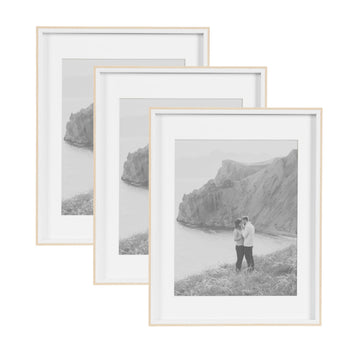 Gibson Modern Wall Picture Frame Set of 3; 14x18 matted to 11x14; White and Natural; Modern Three-Piece Frame Set for