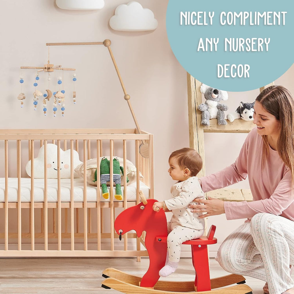 Starry Night Baby Mobile Toy and Mobile Arm Holder 2 in 1 Set for Crib | Wooden Beads and Stars Bed Hanger for Boys