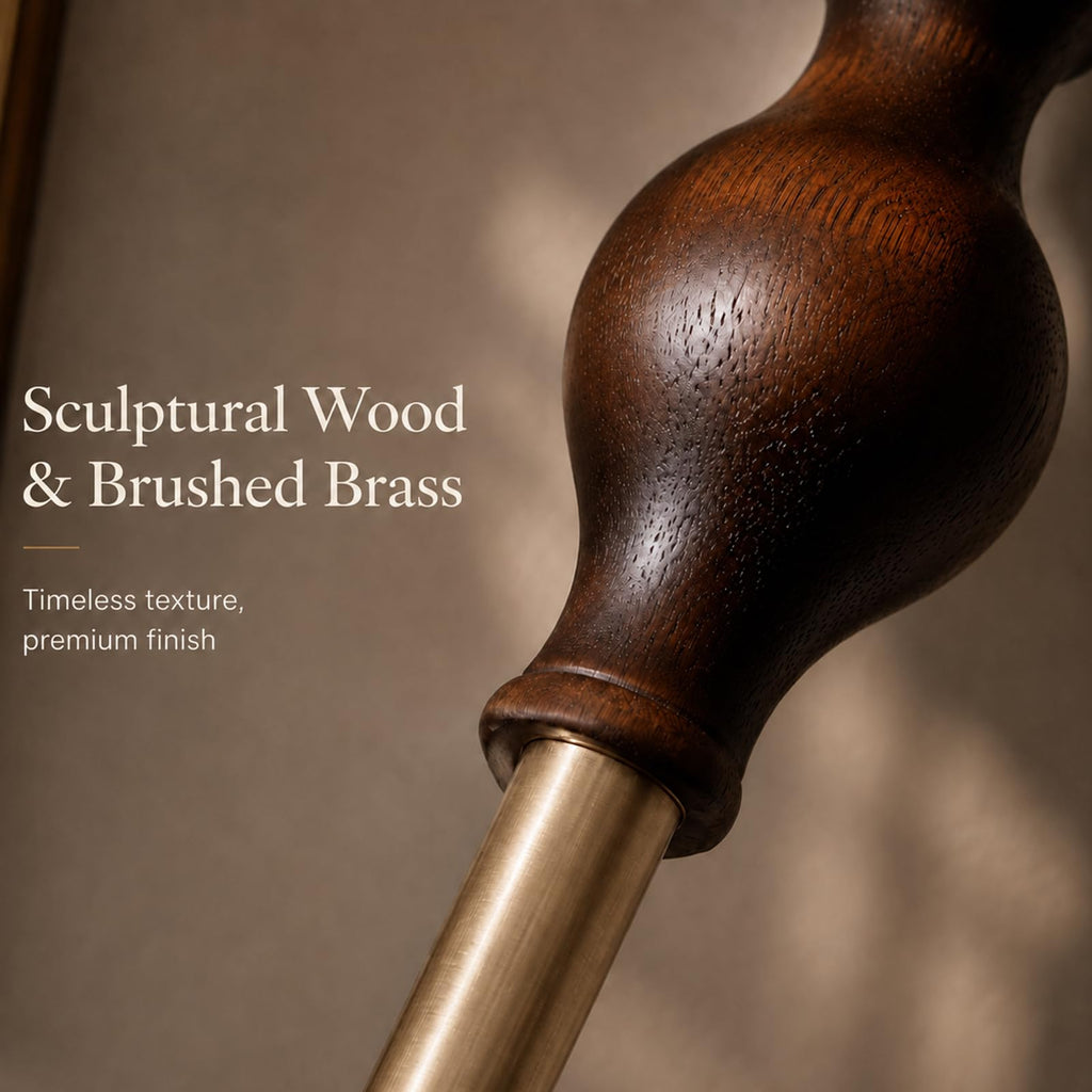 Wood & Brushed Floor Lamp with Pull Chain Switch & Remote Control, Sculptural Standing Lamp, Dimmable 3 Color