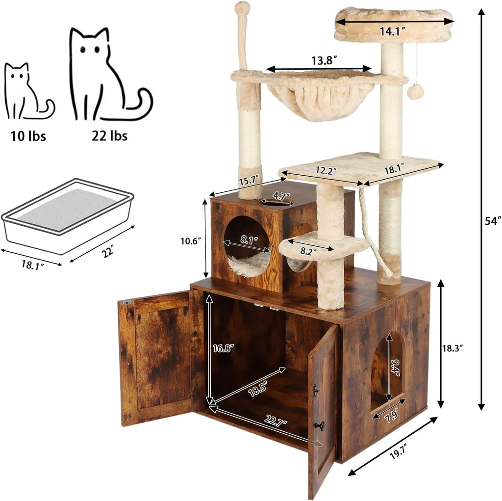Cat Tree with Litter Box Enclosure, 2-in-1 Cat Tower