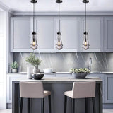 Raindrop Pendant Lights Kitchen Island Set of 3 Teardrop Black Hanging Light Fixtures Clear Solid Glass Pendant Light Modern Chandeliers for Dining Room Porch Corridor Living Room A121-B0CFTN5HS6