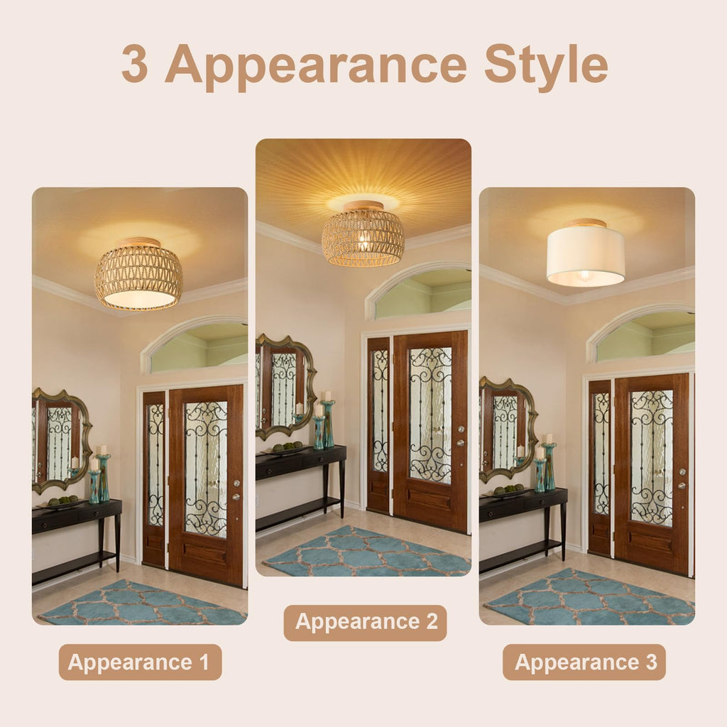 Boho Rattan Flush Mount Ceiling Lights Fixtures 12 Inch 1 Pack
