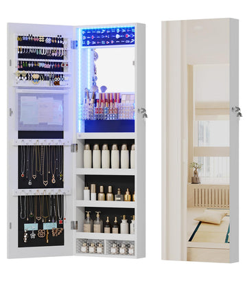 LED Mirror Jewelry Cabinet, Over Door/Wall Mounted Jewelry Organizer