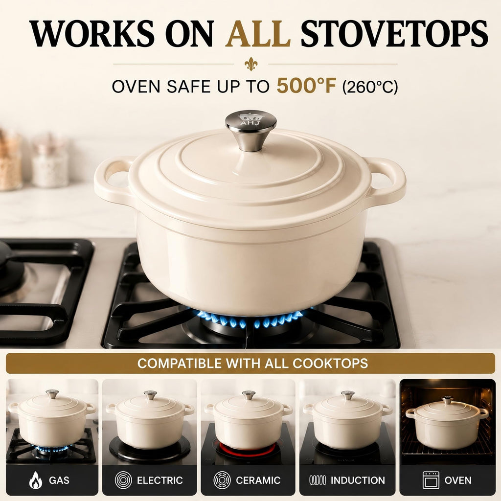 Enameled Cast Iron Dutch Oven Set - 4 Piece Cookware Set with Lids
