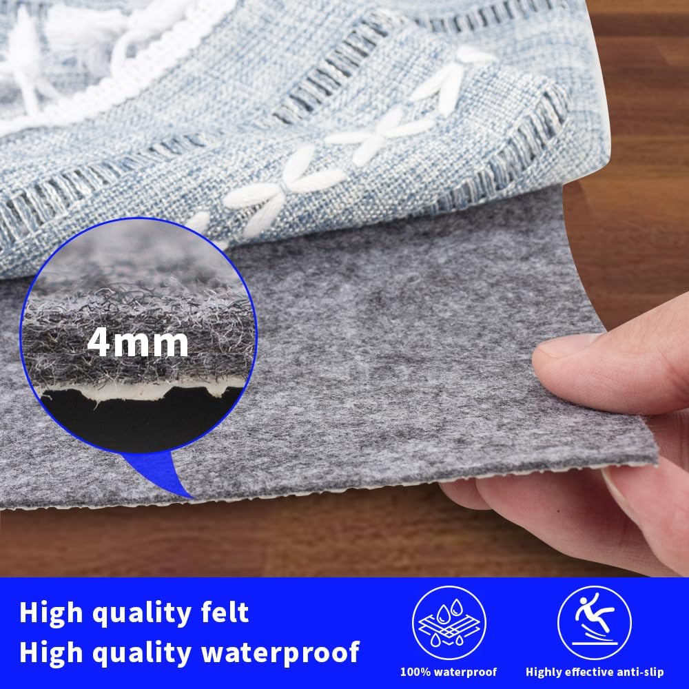 Waterproof Non-Slip Rug Pad 5x7 for Large Area Rugs Durable Felt Floor Protection pad for All Floors, Suitable
