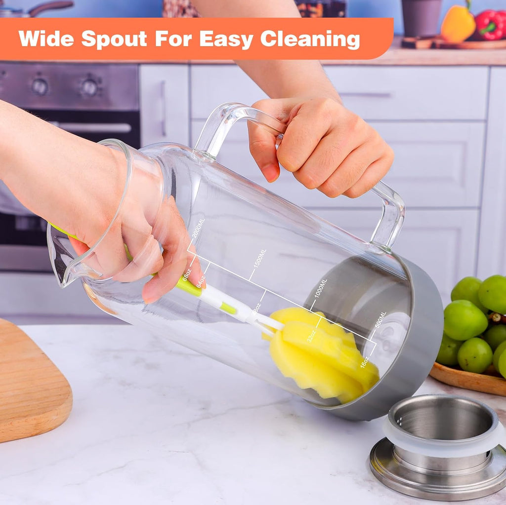 68oz Glass Pitcher with Lid, 2 Liter Water Carafe with Silicone Base and Precise Scale Line, Ice Tea Pitcher for