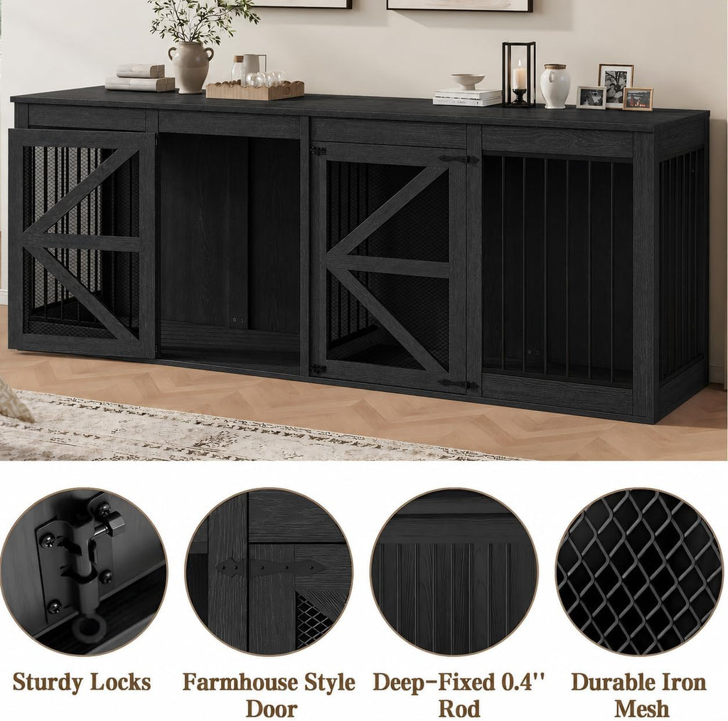 Double Dog Crate Furniture, Dog Kennel TV Stand, Black