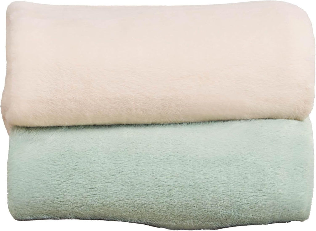 Solid Faux Fur 50"X70" Throw Blanket, Sea Salt Plush Faux Fur Blanket for Sofa or Bed